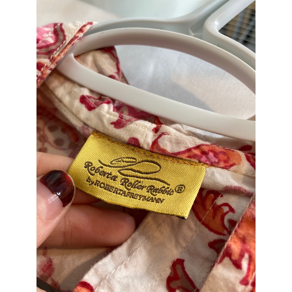 Roberta Roller Rabbit Cream Kimono Robe with Pink and Orange Floral Paisley - Picture 5 of 13